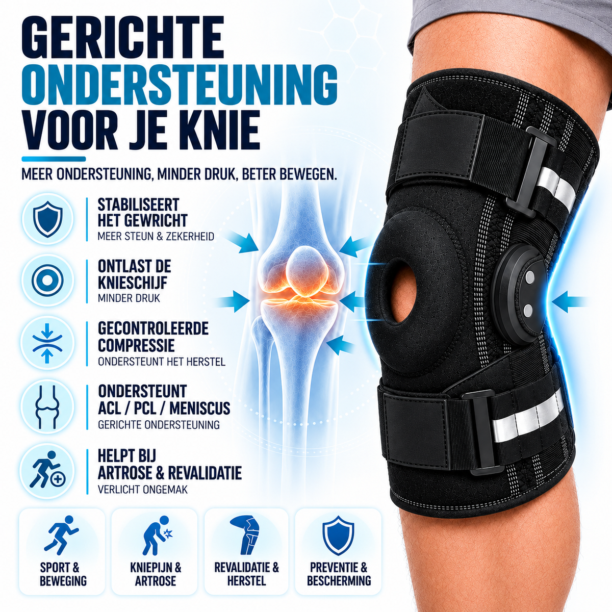 Fittershape Hinged Kniebrace – met zijstabilisatoren
