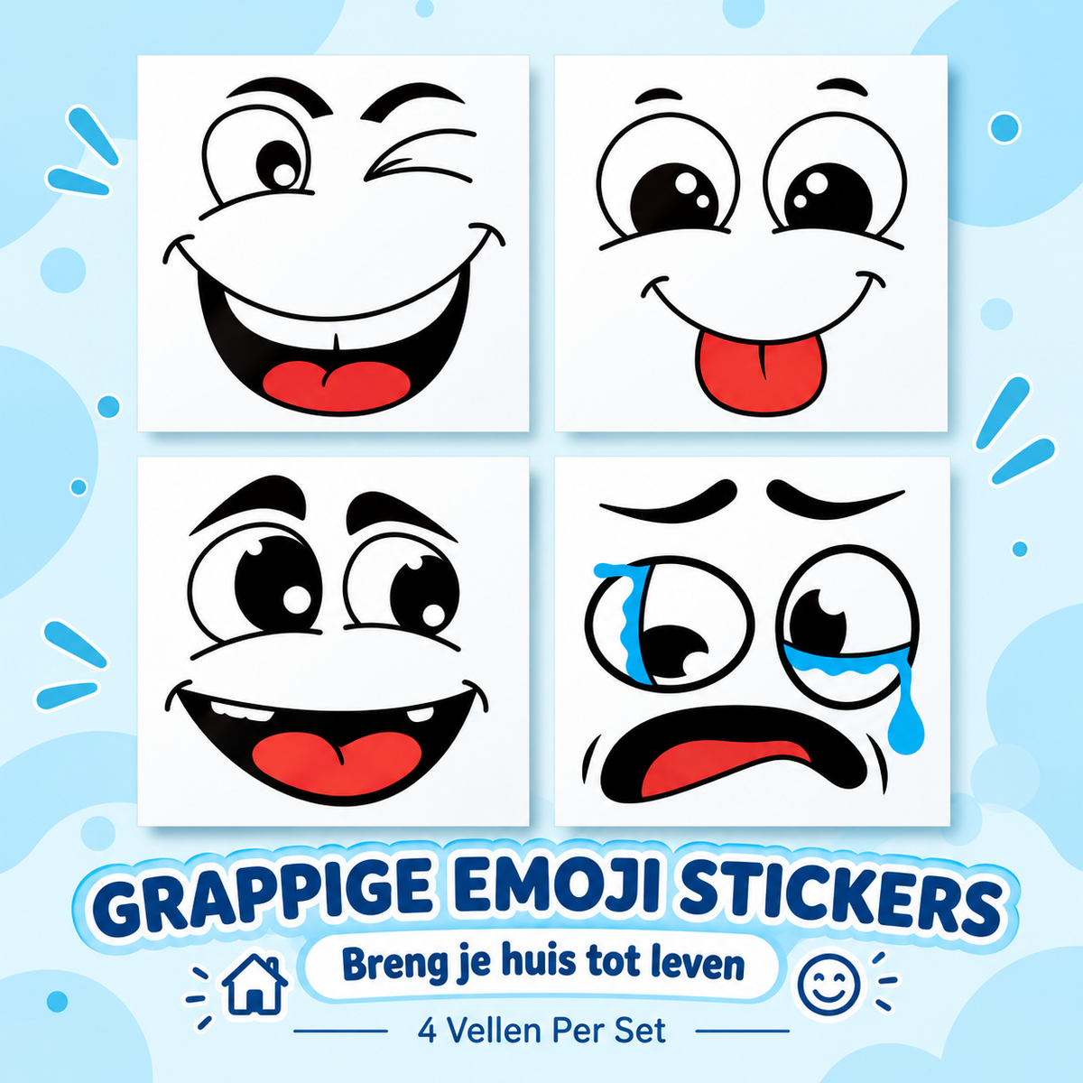 Fittershape Cartoon Face Stickers – zelfklevend & verwijderbaar
