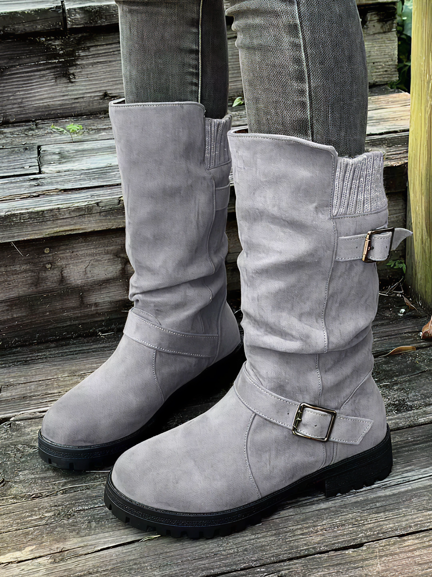 Dameslaarzen – Zwart Suède – Met Gesp – Winter Stijl