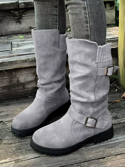 Dameslaarzen – Zwart Suède – Met Gesp – Winter Stijl