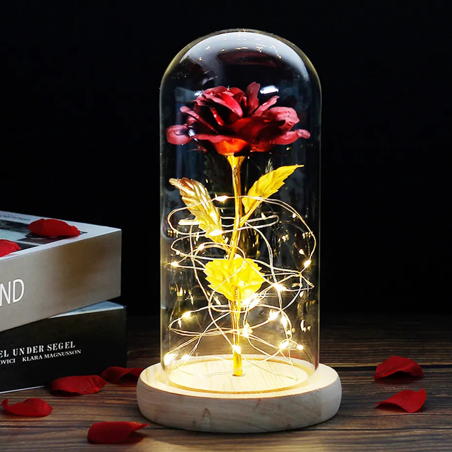 Verlichte Roos – Glazen Bedekking – Decoratie voor Huis en Geschenken