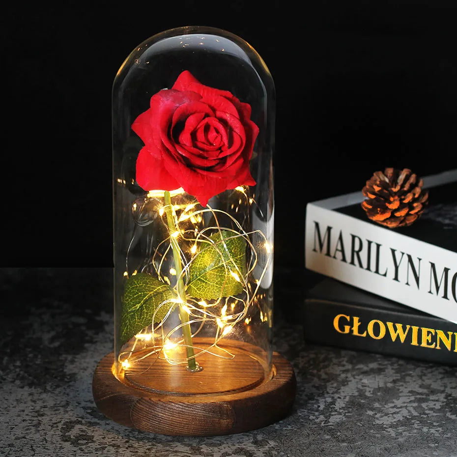 Verlichte Roos – Glazen Bedekking – Decoratie voor Huis en Geschenken
