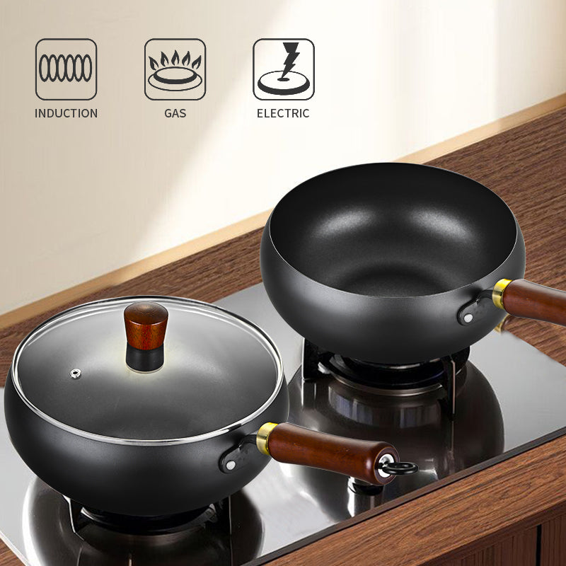 Wokpan met Houten Handvat – Duurzaam en Stijlvol – Voor Koken en Roerbakken