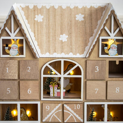 Kerst Adventskalender – Houten Huis – Met LED Verlichting – 24 Deurtjes