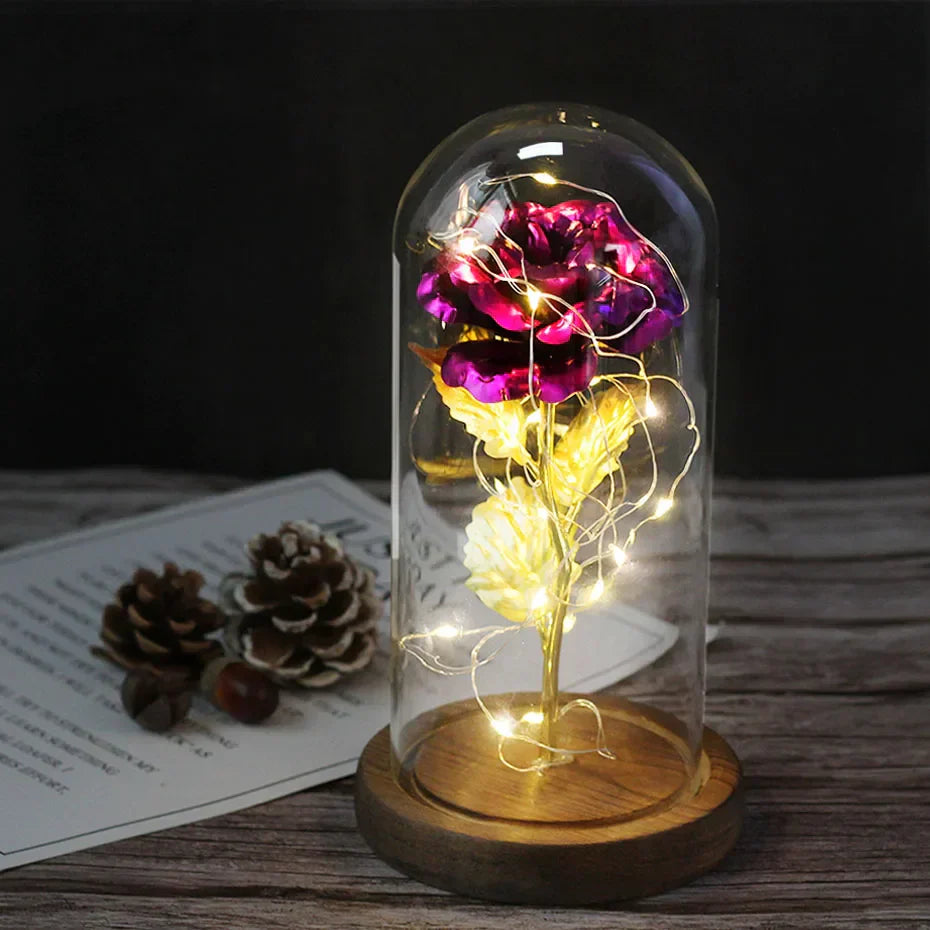 Verlichte Roos – Glazen Bedekking – Decoratie voor Huis en Geschenken