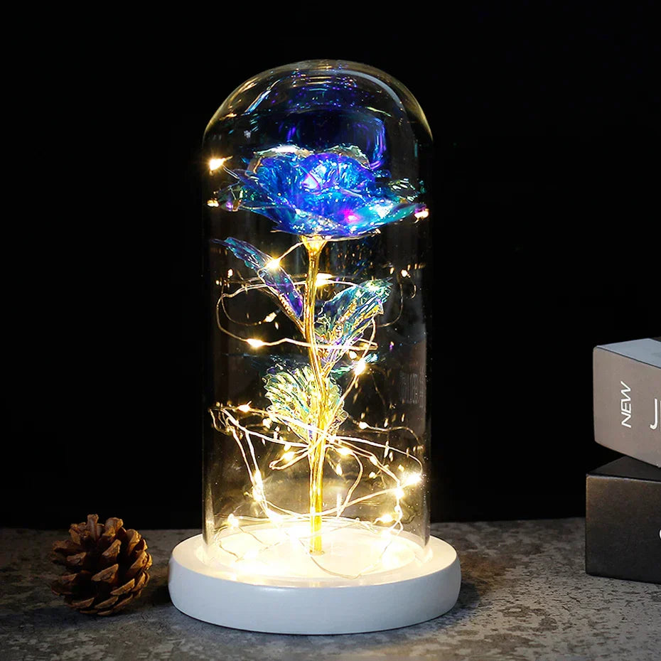 Verlichte Roos – Glazen Bedekking – Decoratie voor Huis en Geschenken