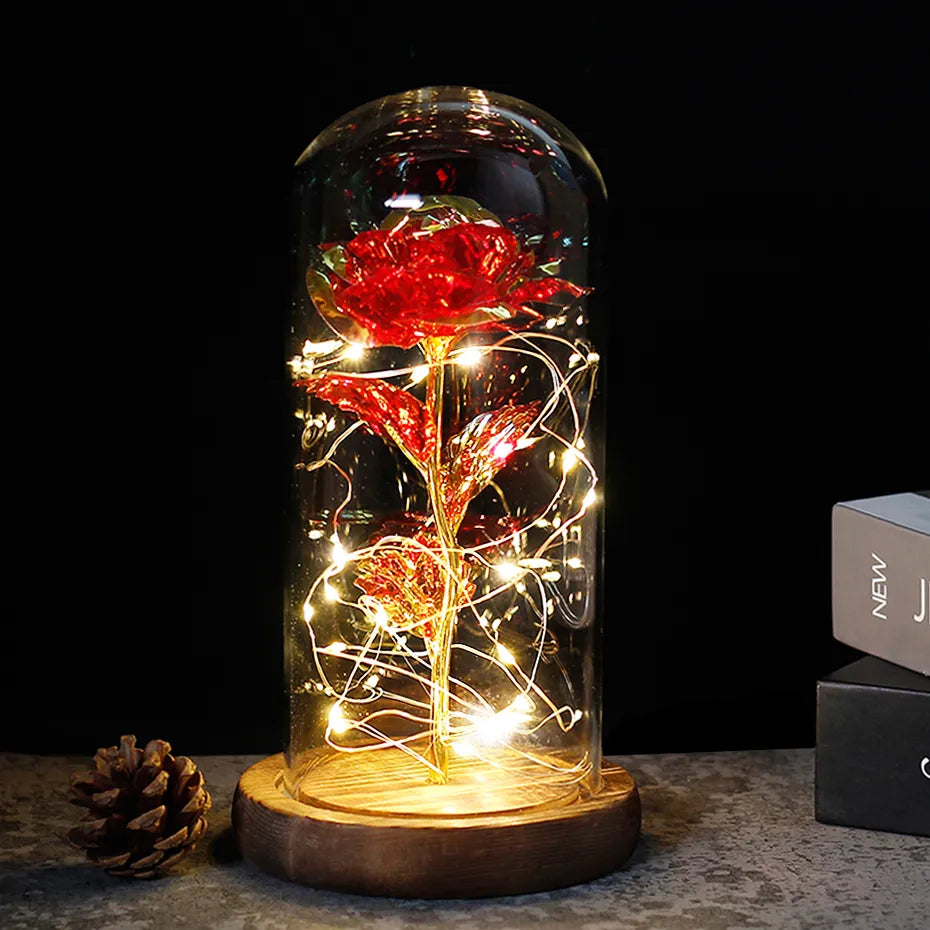 Verlichte Roos – Glazen Bedekking – Decoratie voor Huis en Geschenken