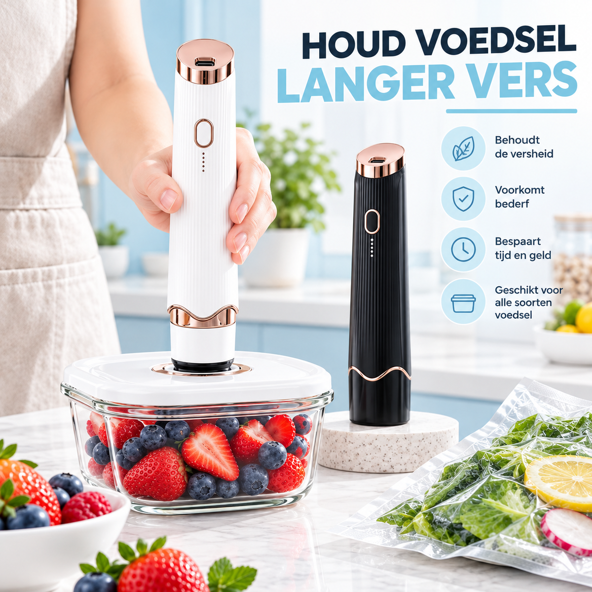 Fittershape Compacte Vacuümverpakker – draadloos & voedselvers