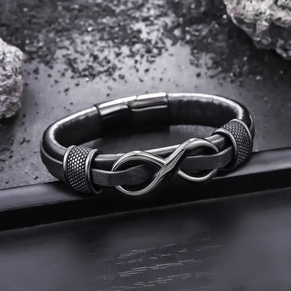 Fittershape Endless Knot Armband – titanium staal & leer