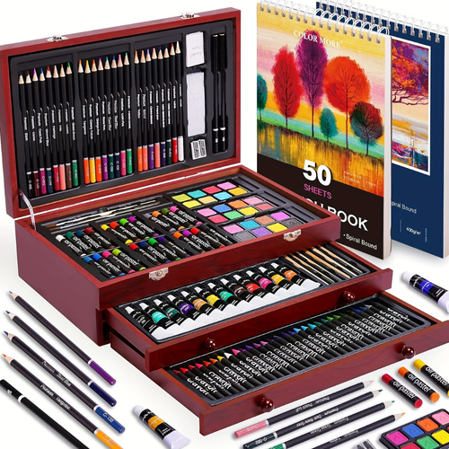 Kunstenaars Set – Houten Doos – Kleuren en Materialen – Voor Schilderen