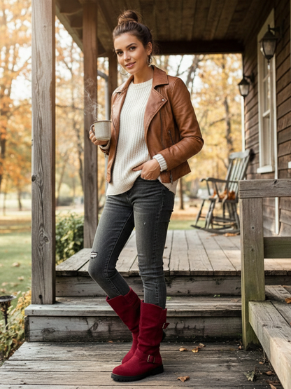 Dameslaarzen – Zwart Suède – Met Gesp – Winter Stijl