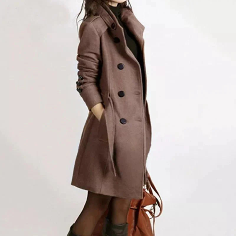 Wollen Trenchcoat voor dames – Dubbele knopen – Voor koud weer