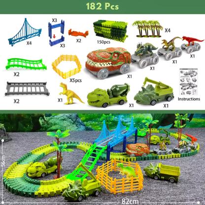 Dino Speelgoedset – Bouwbare Racebaan – Met Dino Voertuigen – Voor Kinderen