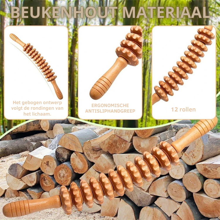 Houten Massage Roller – Verstelbaar – Voor rug, benen en schouders