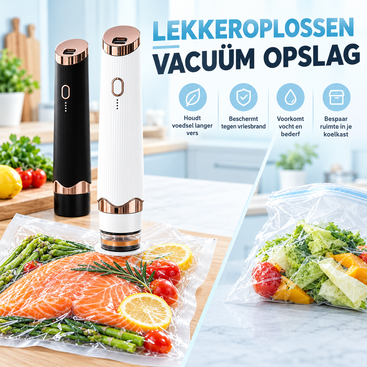 Fittershape Compacte Vacuümverpakker – draadloos & voedselvers