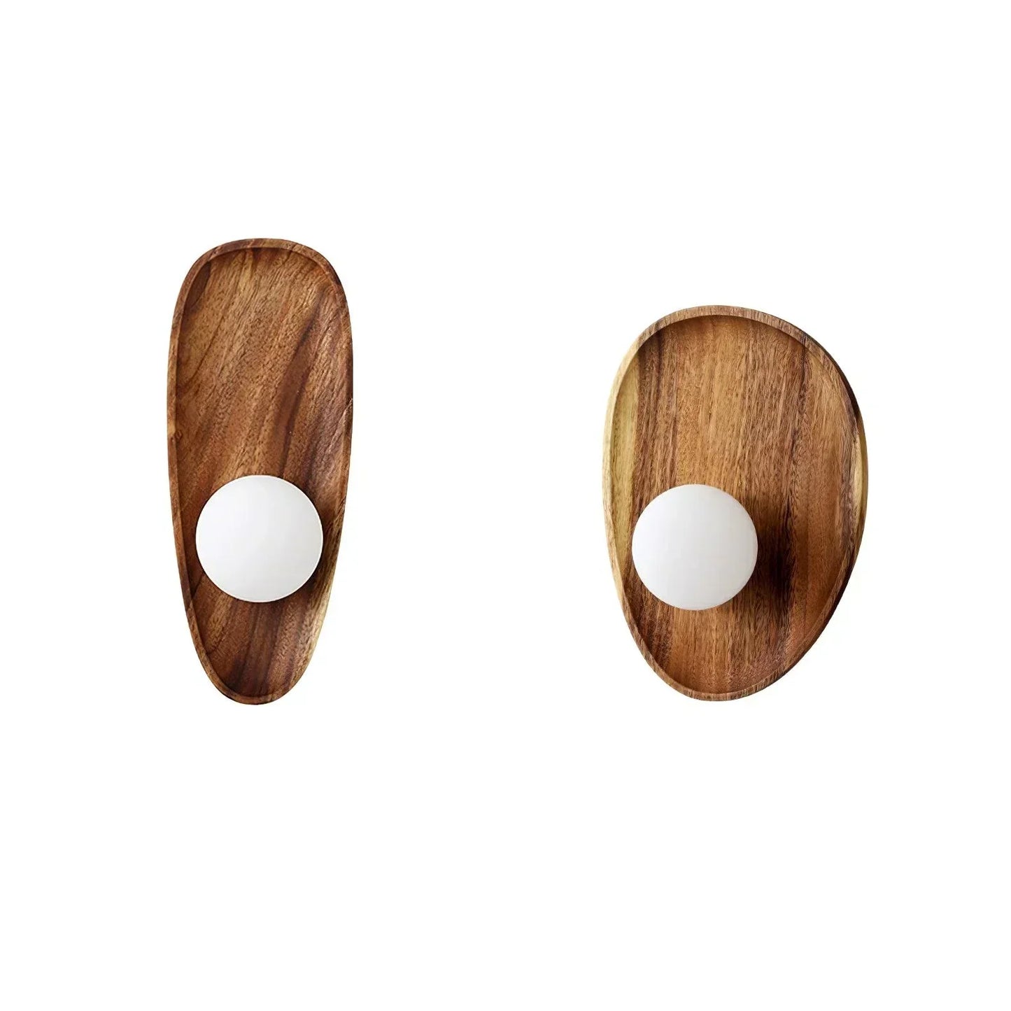 Wandlamp – Houten basis – Witte bol – Modern design voor woonkamer