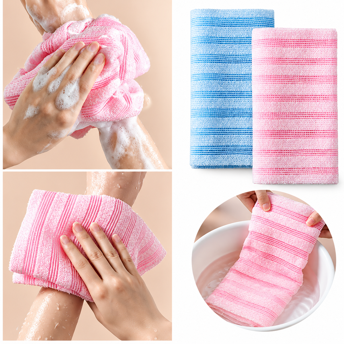 Fittershape Exfoliating Washcloths – 2-pack lang & roze