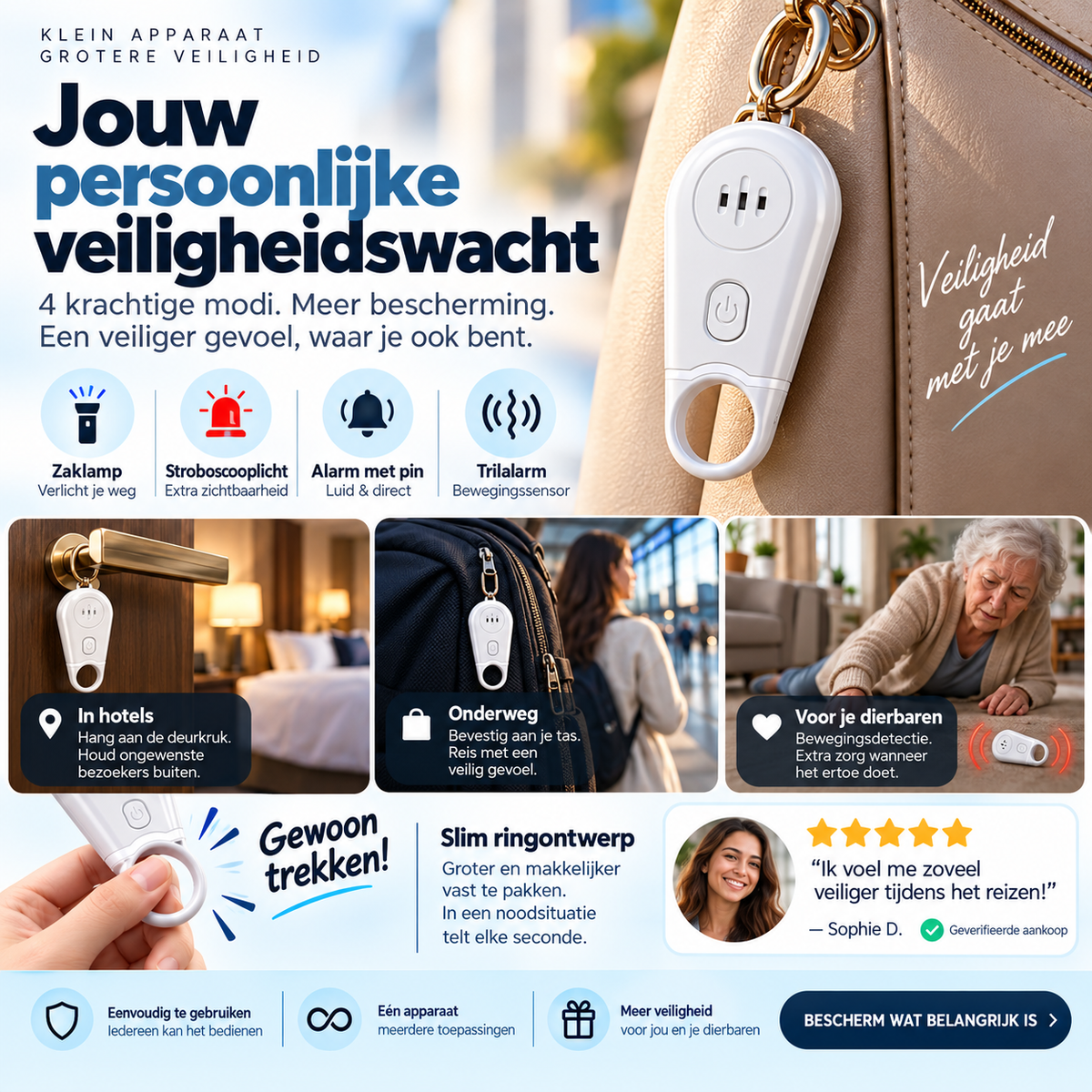 Fittershape Veiligheidsalarm – 130 dB met strobolicht & zaklamp