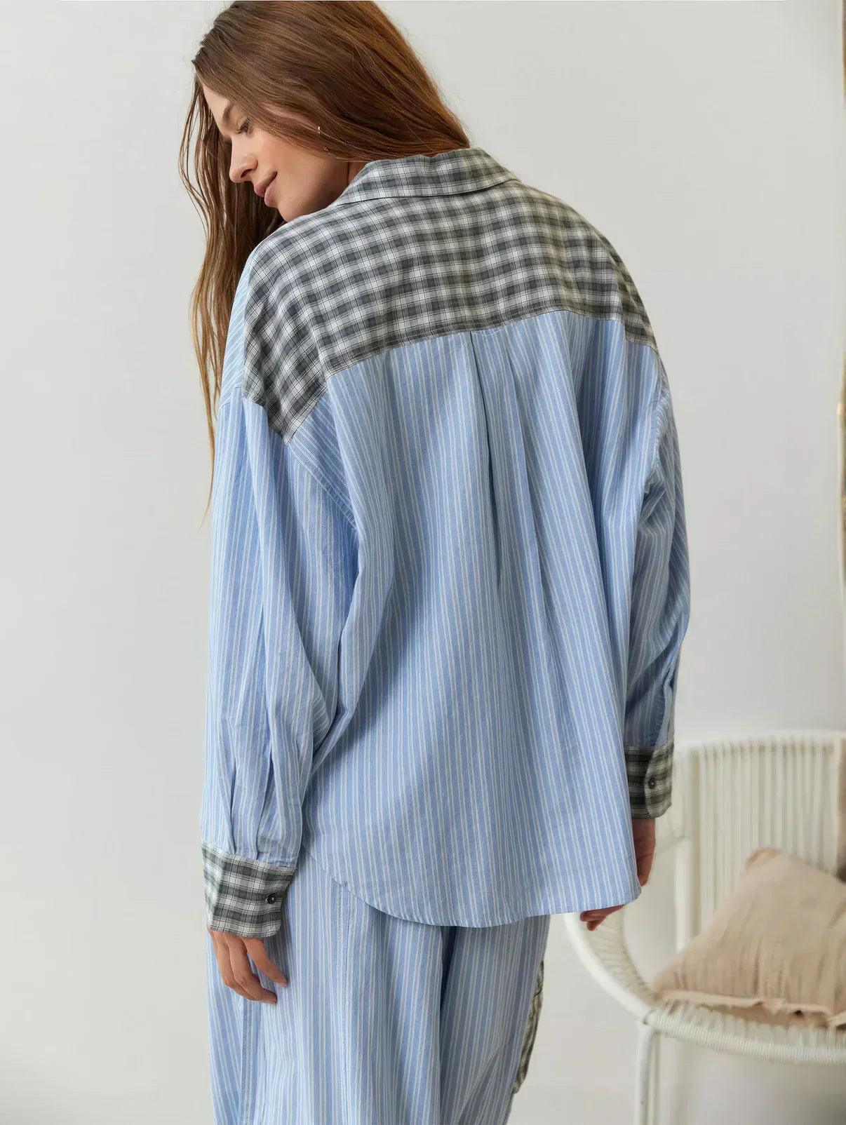 Dames 2-Delige Pyjama Set - Lange Mouwen Knopen Shirt met Broek
