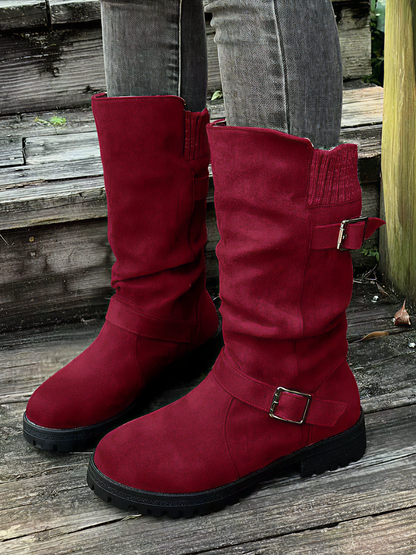 Dameslaarzen – Zwart Suède – Met Gesp – Winter Stijl