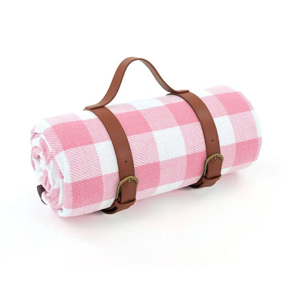 Picknickdeken – Geruit Design – Met Handvat en Lederen Riempjes