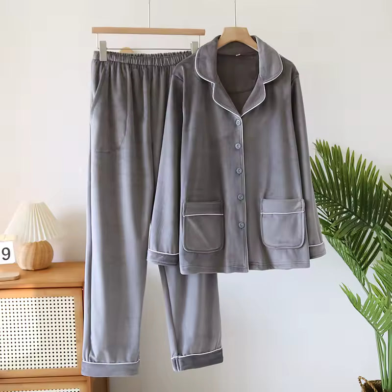 Dames 2-Delige Pyjama Set - Knopen Shirt met Broek