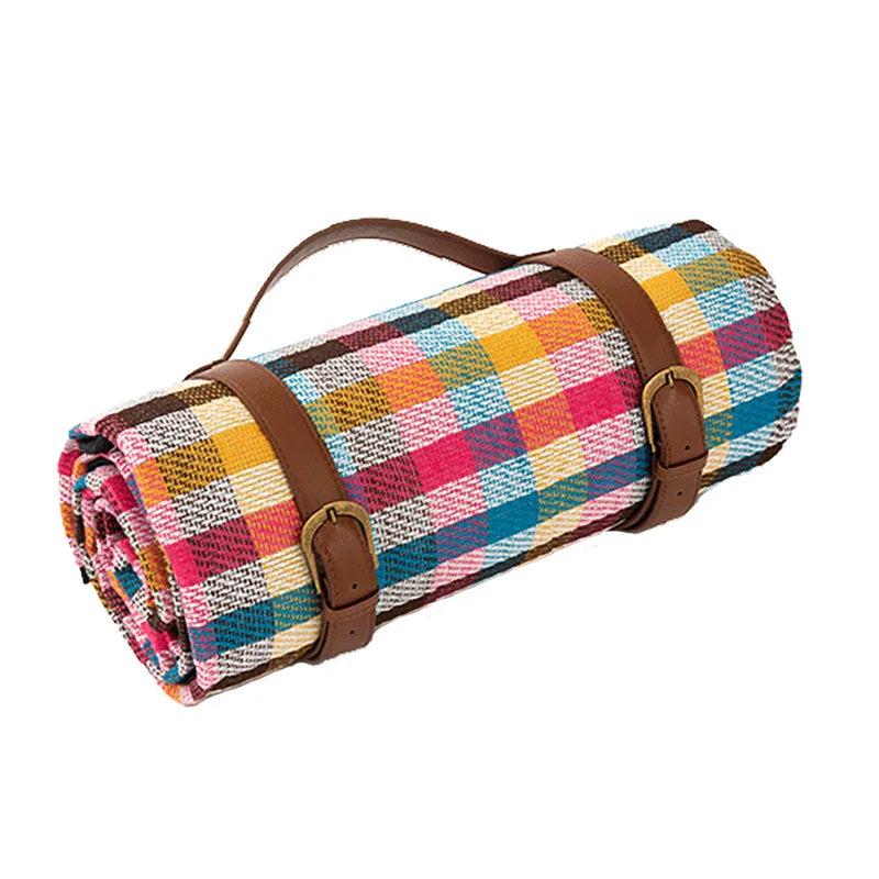 Picknickdeken – Geruit Design – Met Handvat en Lederen Riempjes