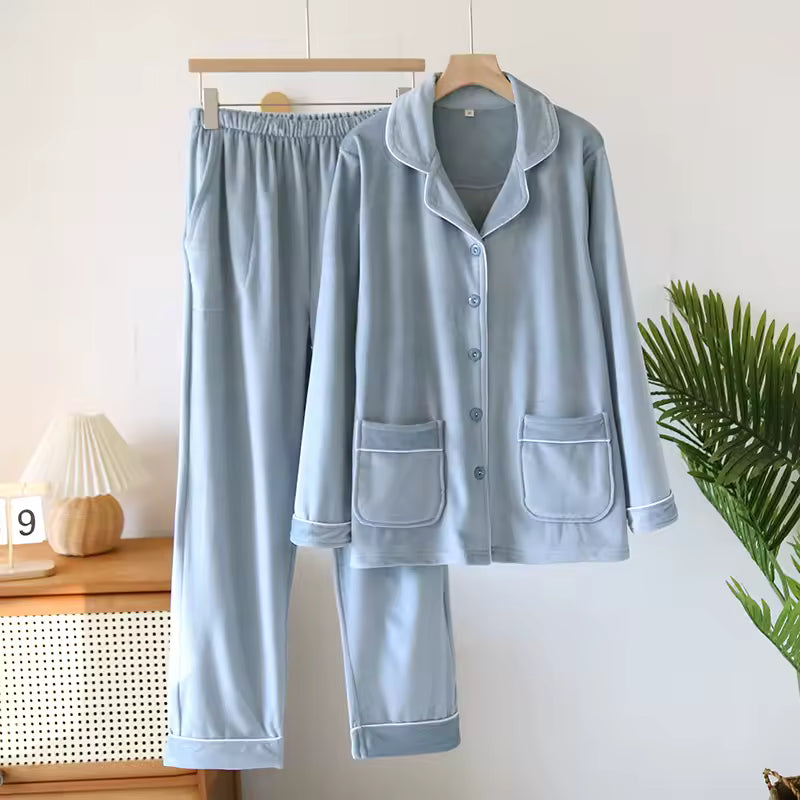 Dames 2-Delige Pyjama Set - Knopen Shirt met Broek