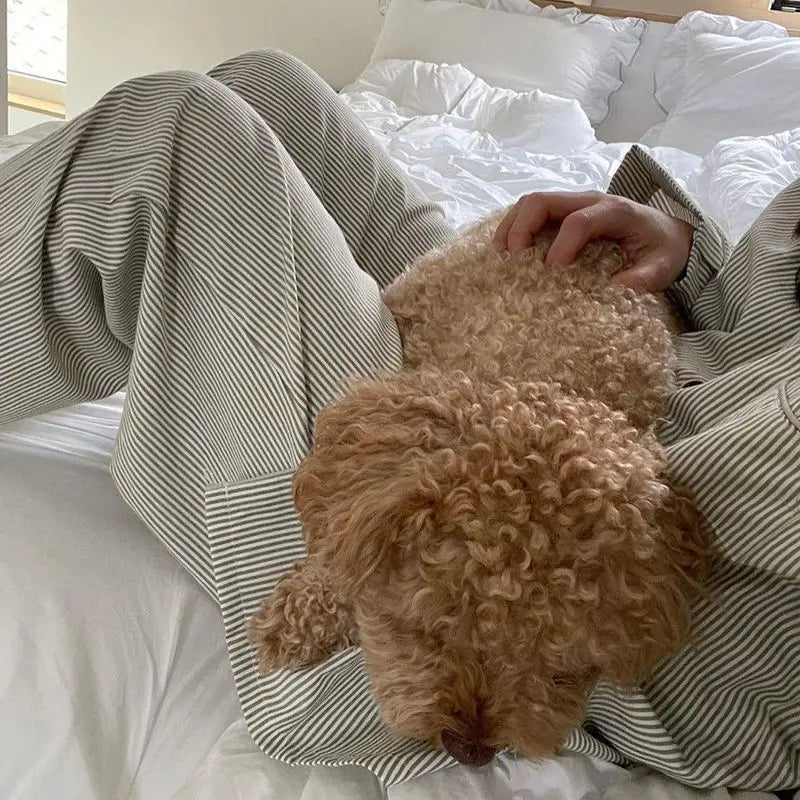 Dames 2-Delige Pyjama Set - Gestreept Lange Mouwen Top met Broek