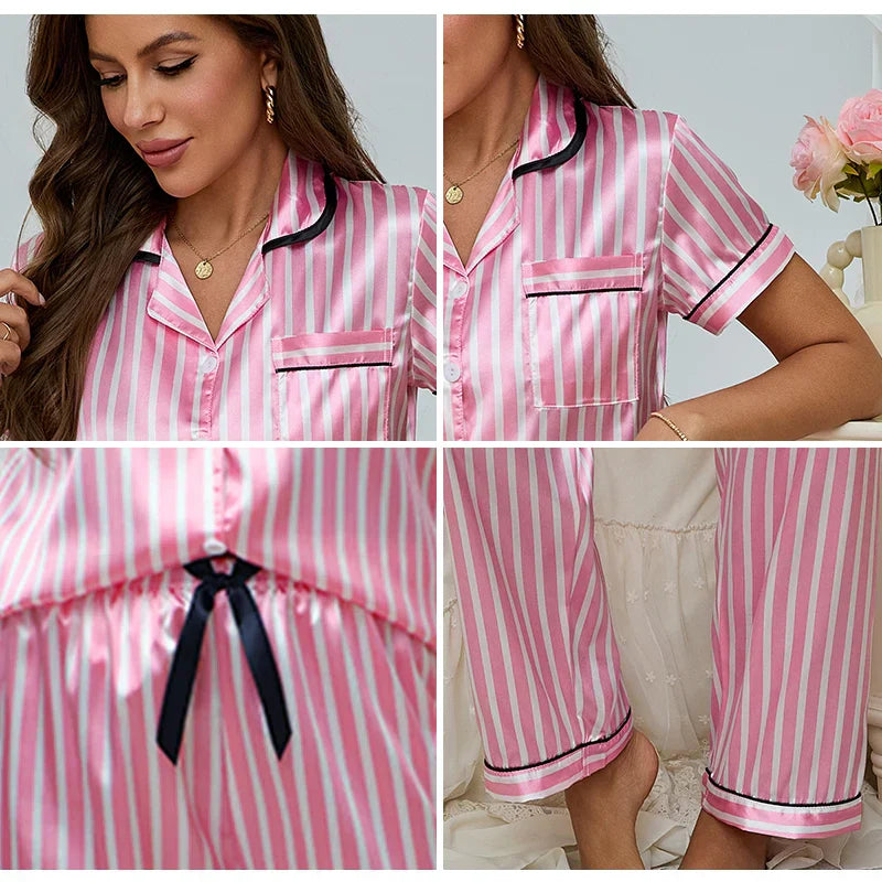 Dames Roze 2-Delige Pyjama Set - Gestreept Shirt met Broek