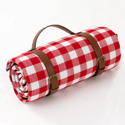 Picknickdeken – Geruit Design – Met Handvat en Lederen Riempjes