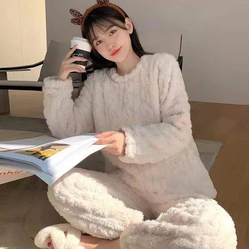 Dames 2-Delige Pyjama Set - Lange Mouwen Top met Bijpassende Broek