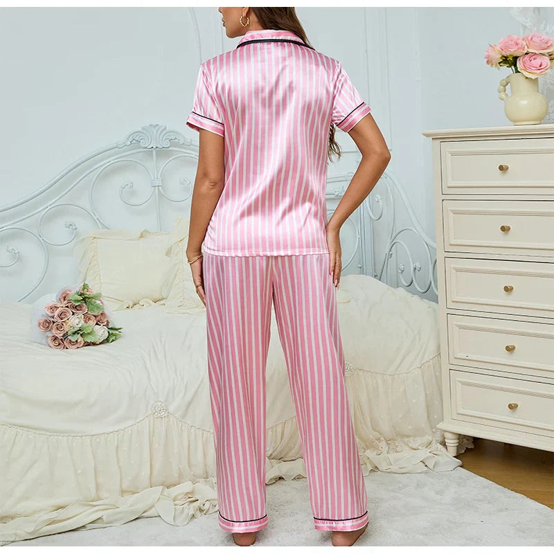 Dames Roze 2-Delige Pyjama Set - Gestreept Shirt met Broek