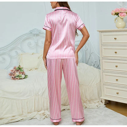 Dames Roze 2-Delige Pyjama Set - Gestreept Shirt met Broek