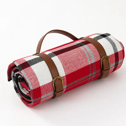 Picknickdeken – Geruit Design – Met Handvat en Lederen Riempjes