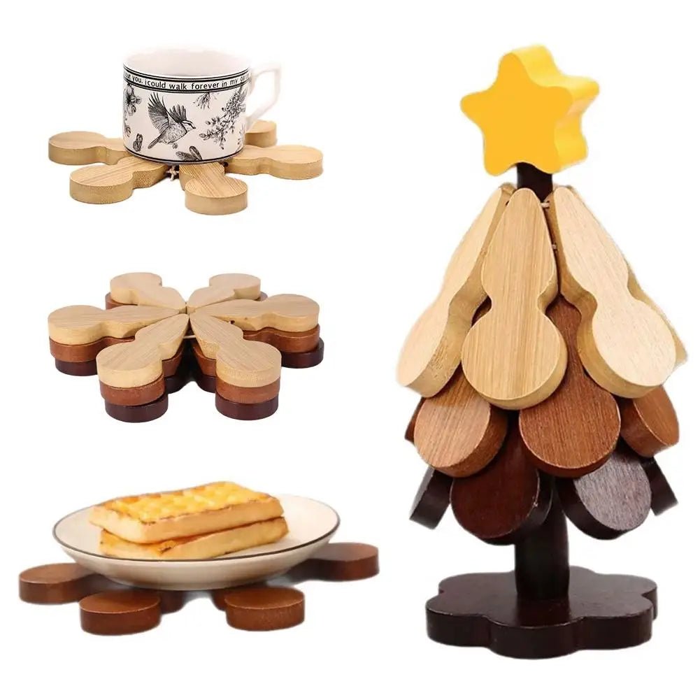 Houten Onderzetters – Kerstboom Design – Set van 3 – Functioneel en Decoratief