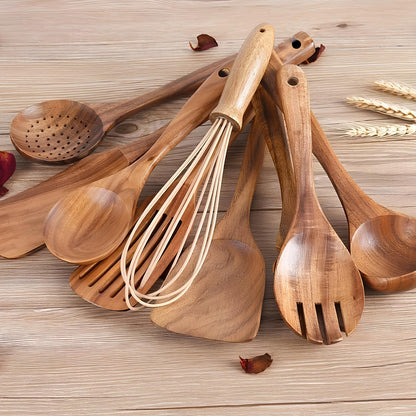 TeakWood 11-delige Keukengerei Set – Natuurlijke Keukenstijl