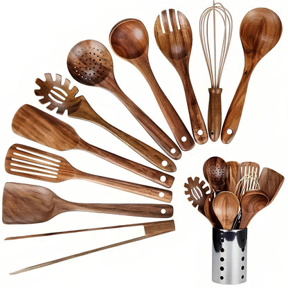 TeakWood 11-delige Keukengerei Set – Natuurlijke Keukenstijl