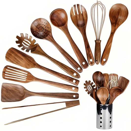 TeakWood 11-delige Keukengerei Set – Natuurlijke Keukenstijl
