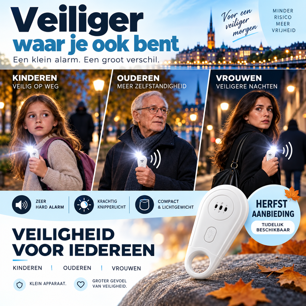 Fittershape Veiligheidsalarm – 130 dB met strobolicht & zaklamp