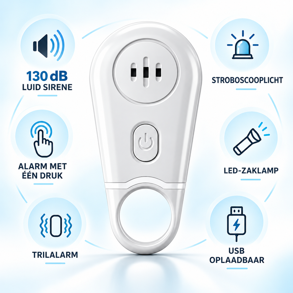 Fittershape Veiligheidsalarm – 130 dB met strobolicht & zaklamp