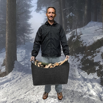 Haardhoutmand – Handgrepen van leer – Stevig vilt – Voor houtopslag