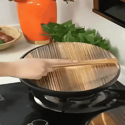 Kookpan – Roestvrijstalen Wok – Met Houten Deksel – Geschikt voor Gasfornuis