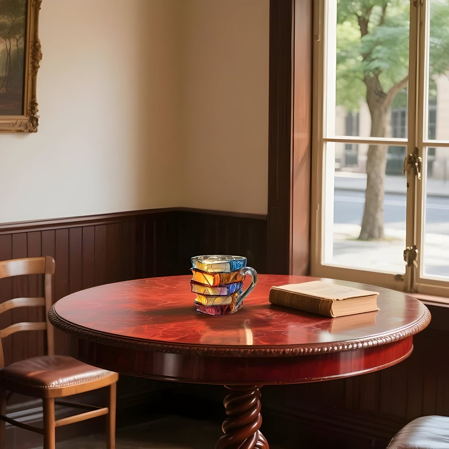 Handgemaakte 3D boeken mok – kleurrijk design – uniek cadeau