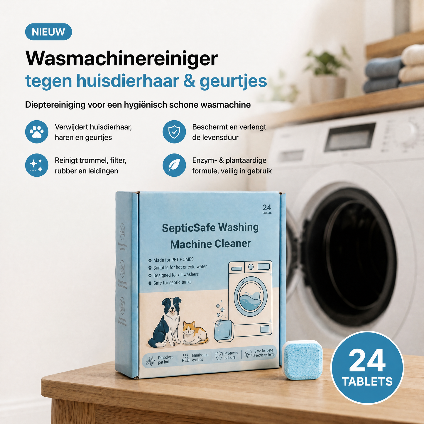 Fittershape Wasmachinereiniger – tegen huisdierhaar & geurtjes