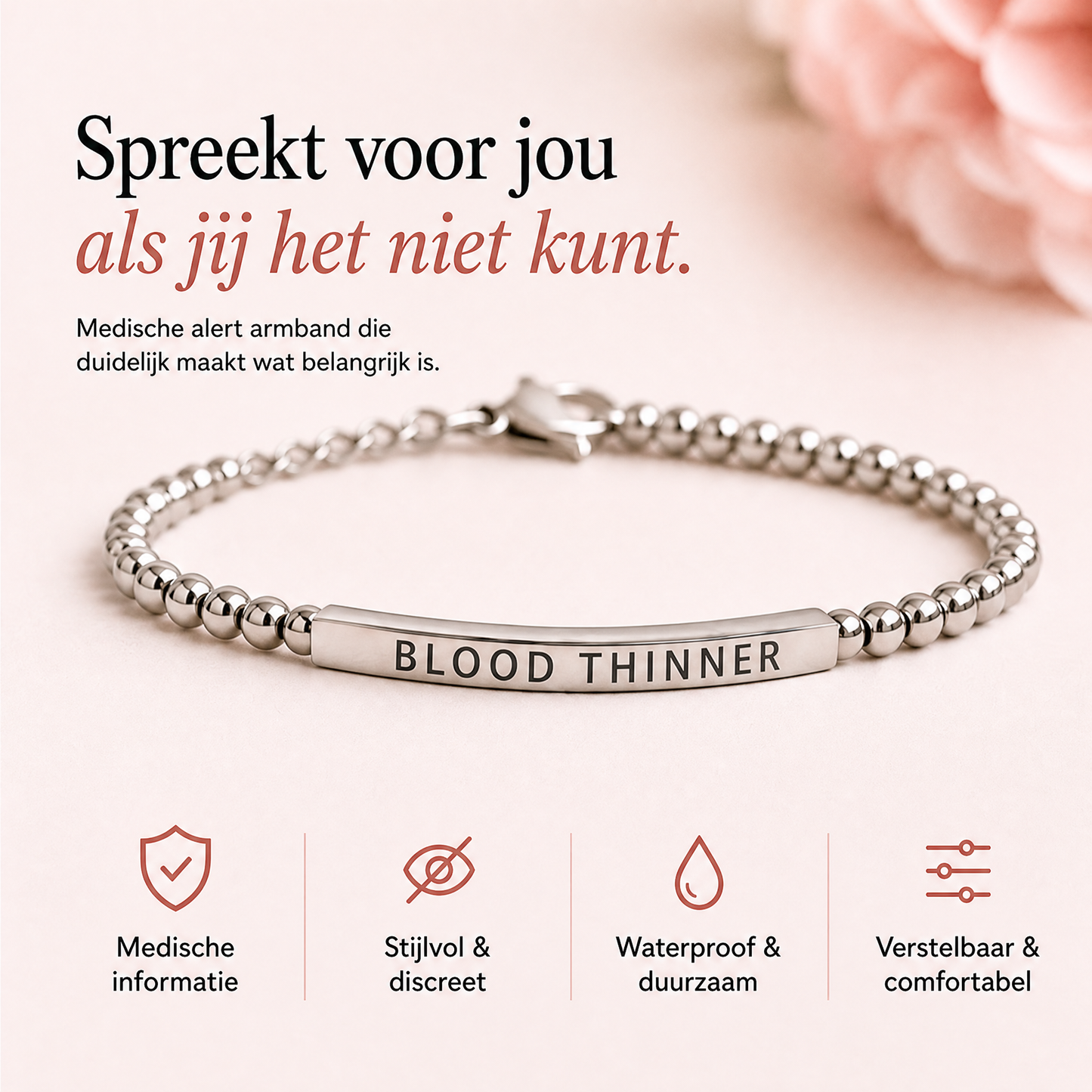 Fittershape Blood Thinner Slim Bracelet – medische alertheid & stijl