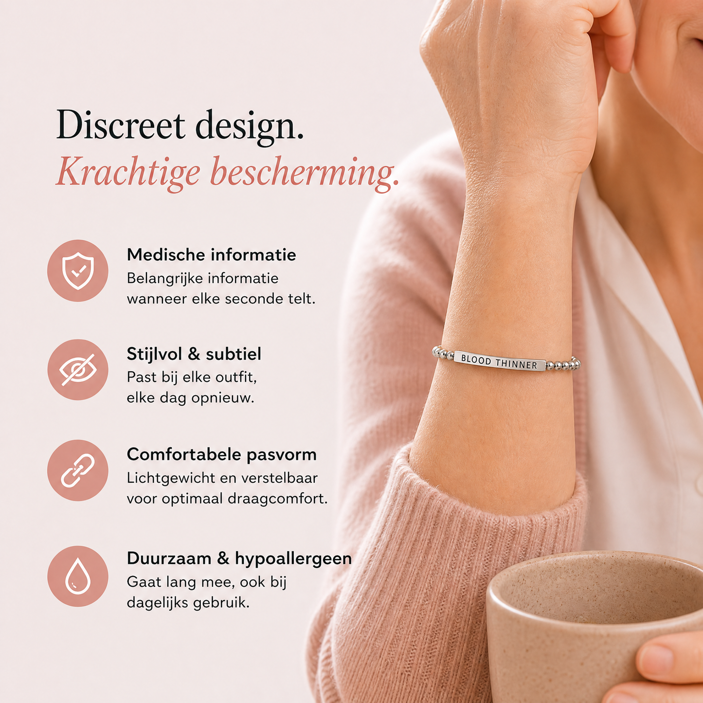 Fittershape Blood Thinner Slim Bracelet – medische alertheid & stijl