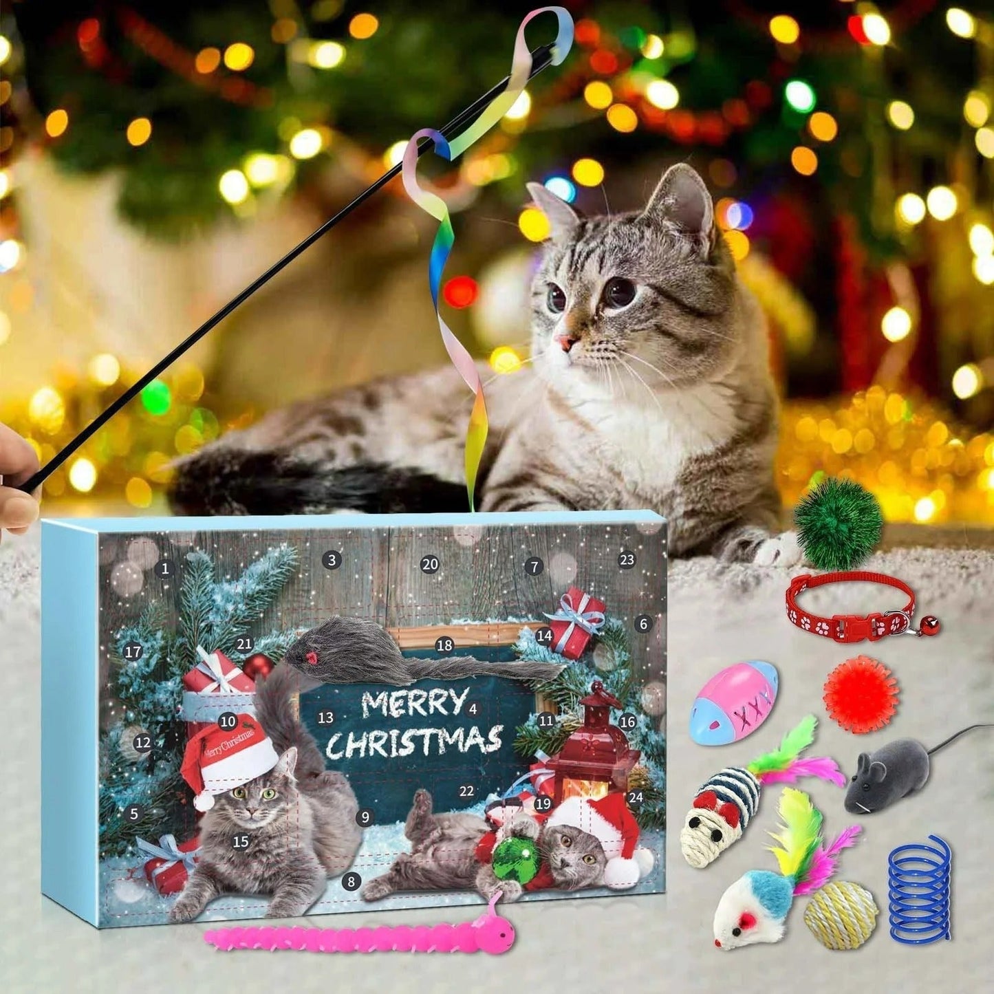 Katten Adventskalender – 24 speeltjes – Kerstcadeau voor katten – Diverse accessoires