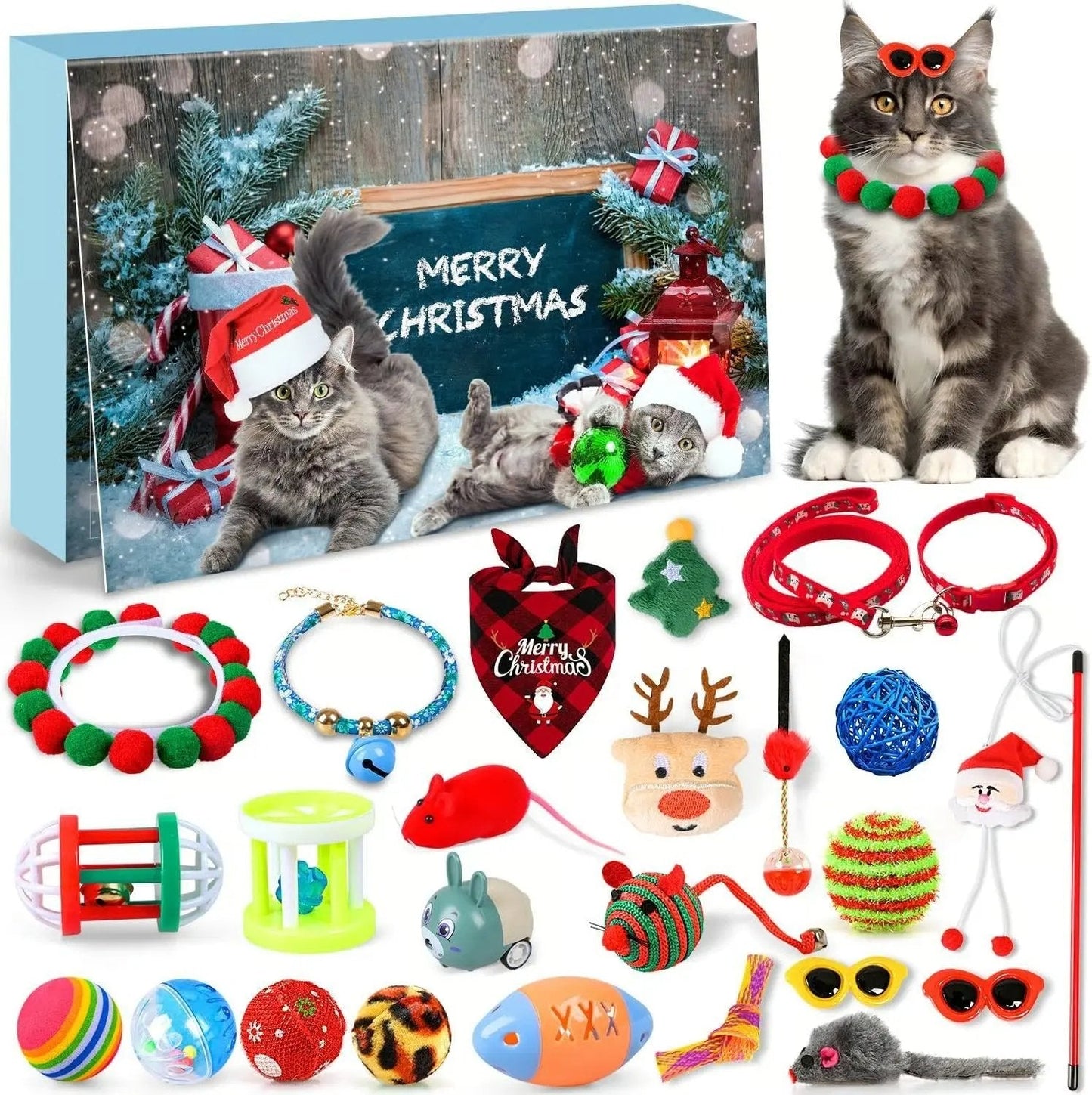 Katten Adventskalender – 24 speeltjes – Kerstcadeau voor katten – Diverse accessoires