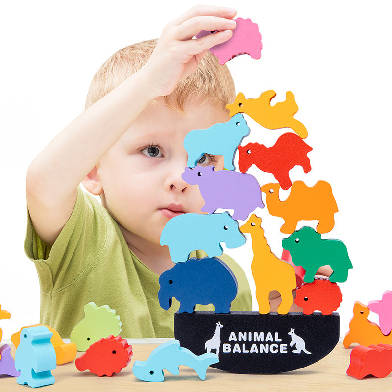 Houten Dieren Balanceerspel – Voor Kinderen – Met Kleurrijke Dierenblokken